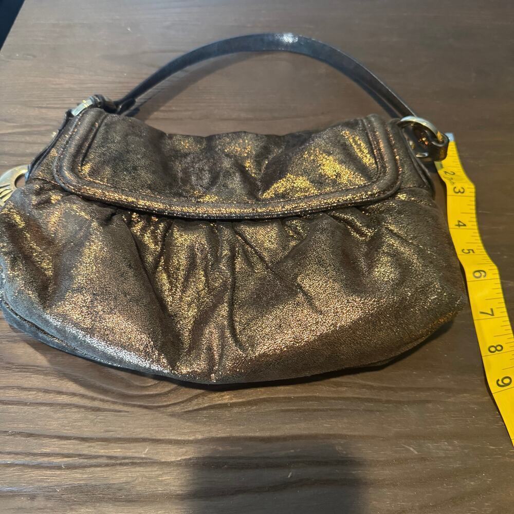 Fendi Metallic Bronze Leather Baguette Shoulder Bag Suede Interior Authentic COA - Picture 5 of 7